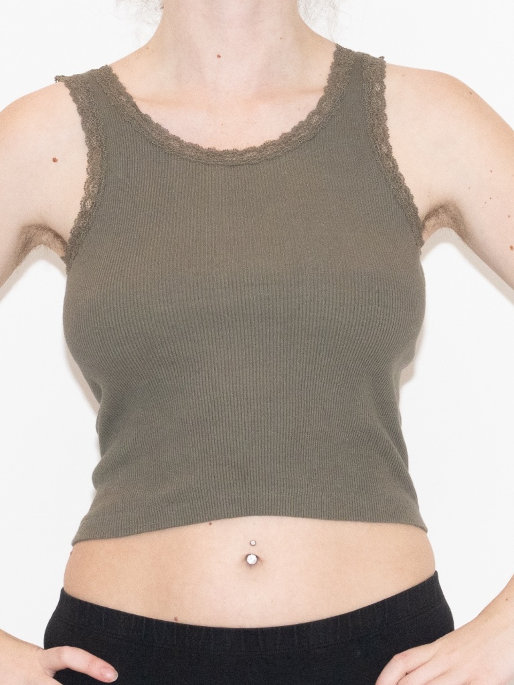 Brandy melville lace trim tank top brown cropped one size